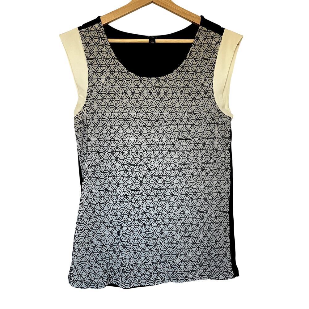 Ann Taylor black and white sleeveless blouse business casual women's size M flaw